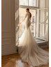 Beaded Ivory Lace Glitter Tulle Timeless Wedding Dress